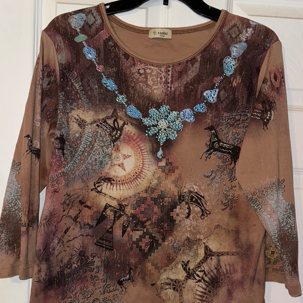3/$30 Y2K Cactus Bohemian Top